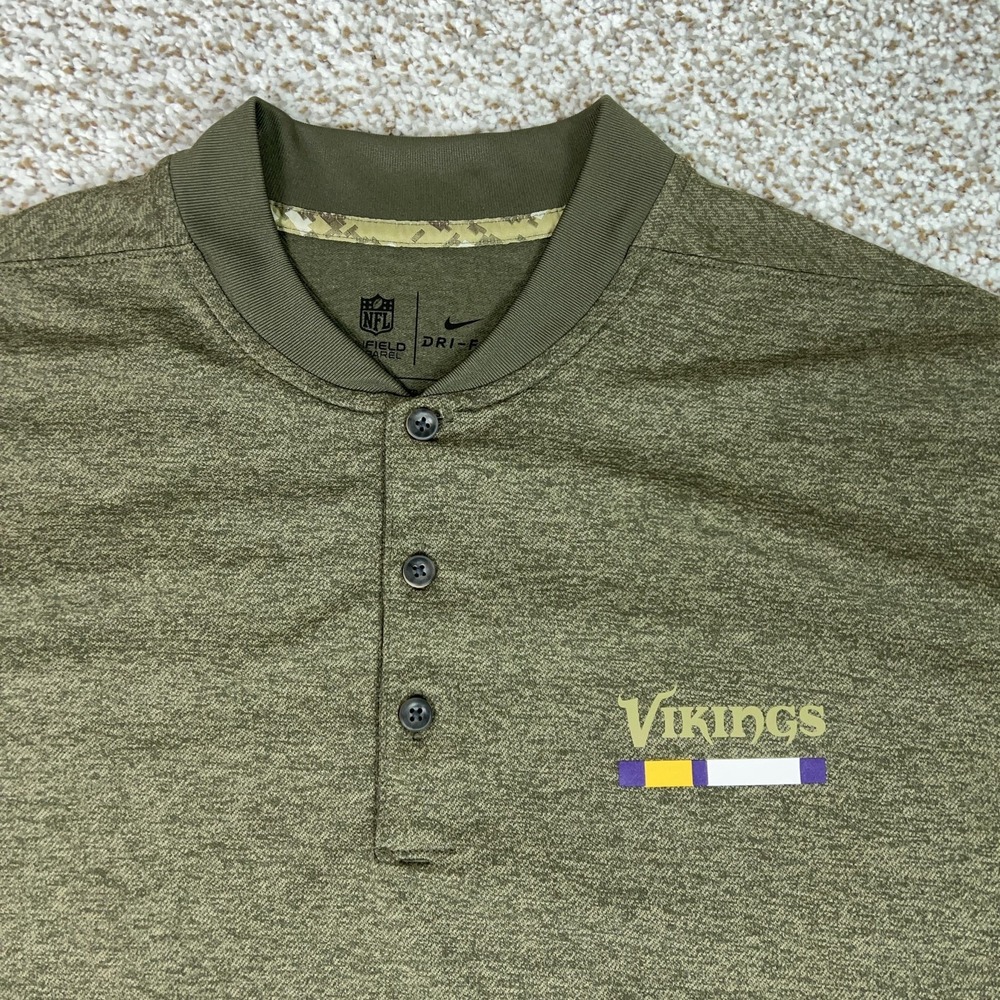 Minnesota Vikings Shirt Mens XL Green NFL Football Nike Henley Salute Service - Picture 2 of 11